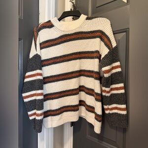 American Eagle Outfitters Striped Knit Sweater - Cream, Brown, Gray